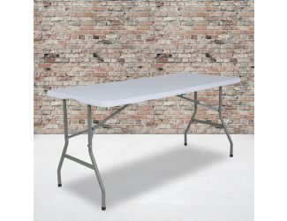 4.97-Foot Bi-Fold Granite White Plastic Folding Table with Handle - Event Table