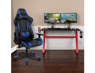 Gaming Bundle-Desk, Cup Holder/Headphone Hook & Blue Reclining Chair