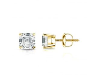 Bright White Pristine Asscher Lab Grown Diamond Screwback Stud in 14K Yellow Gold 1.20ct, GH, VS