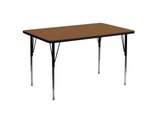 30"W x 60"L Rectangular Oak HP Laminate Activity Table - Height Adjustable Legs