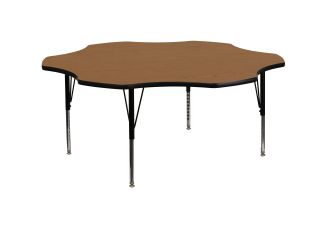 60" Flower Oak Thermal Laminate Activity Table - Height Adjustable Short Legs