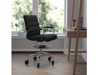 Drafting Chair with Roller Wheels, Adjustable Foot Ring - Black LeatherSoft