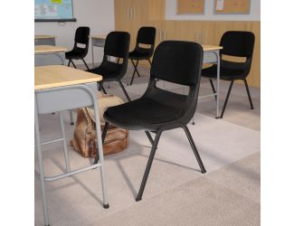 880 lb. Capacity Black Ergonomic Shell Stack Chair with Padded Seat and Back