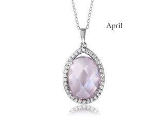 PARIKHS Rhodium Plated Oval CZ April Birthstone Necklace in 925 Sterling Silver