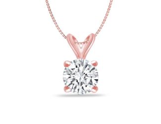 Bright White Round Lab Grown Diamond Pendant in 14K Rose Gold 0.65ct, Color-FG, Clarity-VVS