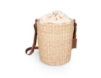Palermo - Rush Insulated Bucket Tote with Leather Straps, (Beige Canvas)