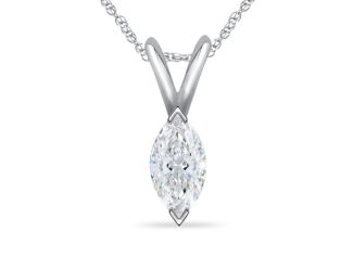 Bright White Pinnacle Marquise Lab Grown Diamond Pendant with chain in 14K White Gold 1.20ct,GH,VVS