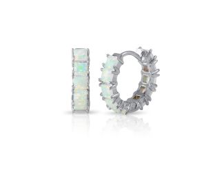 PARIKHS Rhodium Plated Opal huggie Hoop Earrings in 925 Sterling Silver-16MM