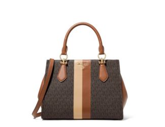 Marilyn Medium Logo Stripe Satchel - Brown- Luggage