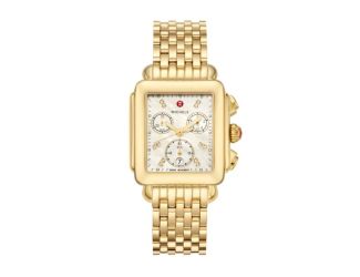 Ladies Deco Gold-Tone 18k Diamond Chronograh Watch Mother-of-Pearl Dial