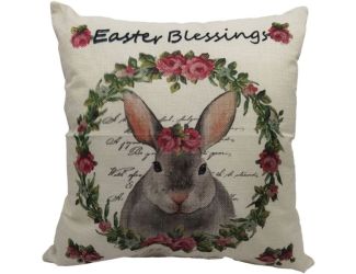 15.5-In. Easter Blessings Bunny Rabbit Accent Pillow, Indoor Spring Decoration