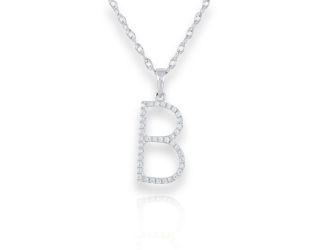 PARIKHS Diamond Initial 'B' Pendant Necklace in 18k White Gold over Sterling Silver 0.10ct IJK-I2
