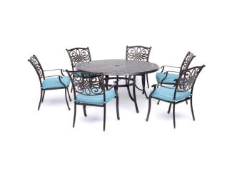 Traditions 7-Piece Dining Set in Blue with Six Dining Chairs and a 60 In. Cast-top Table