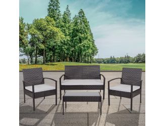 4 Piece Black Patio Set with Steel Frame and Gray Cushions - Outdoor Seating