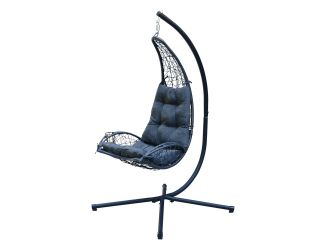 Cushioned Rattan Wicker Hanging Chair Gray