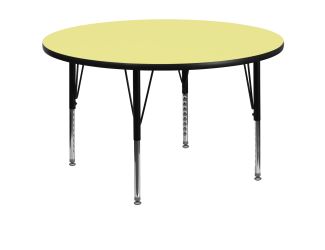 60" Round Yellow Thermal Laminate Activity Table - Height Adjustable Short Legs