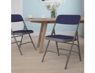 Curved Triple Braced & Double Hinged Navy Fabric Metal Folding Chair
