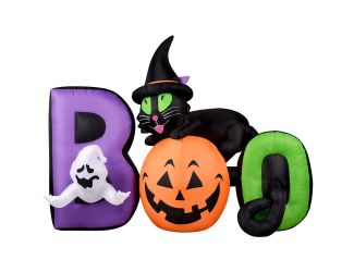 5-Ft. Inflatable Pre-Lit Boo Sign with Black Cat, Jack-O-Lantern, and Ghost