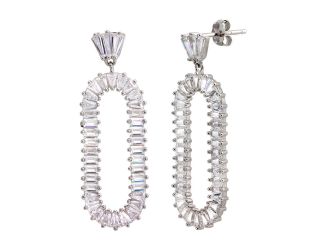 PARIKHS Rhodium Plated Open Oval Baguette CZ Dangling Earring in 925 Sterling Silver
