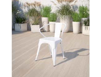 White Metal Indoor-Outdoor Chair with Arms - Restaurant Furniture