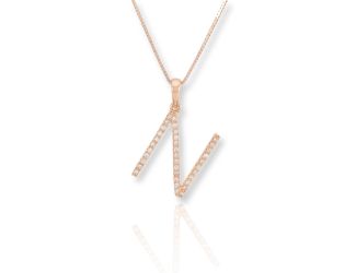 PARIKHS Diamond Initial Pendant Alphabet 'N' in 10K Rose Gold 0.10 ct , IJK color - I3 clarity