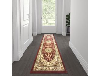 Multipurpose Persian Style Olefin Medallion Motif Area Rug in Burgundy-2' x 7'
