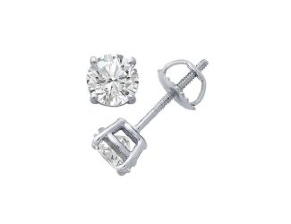 PARIKHS Round  Diamond Screw Back Stud 14K White Gold 0.10ct IJ Color,SI1 Clarity