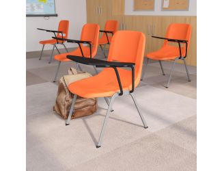 Orange Ergonomic Shell Chair with Left Handed Flip-Up Tablet - Tablet Arm Desk