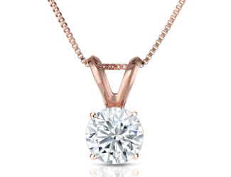 PARIKHS Round Prime Diamond Pendant 14K Rose Gold 0.04ct IJK Color, I1 Clarity