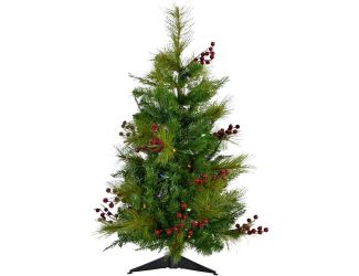 3-Ft. Red Berry Mixed Pine Artificial Tree with Battery-Operated Multi-Colored LED String Lights