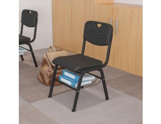 880 lb. Capacity Black Plastic Chair with Black Frame and Book Basket
