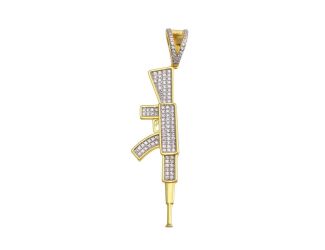 PARIKHS Men's Gold Plated CZ Gun Hip Hop Pendant with chain in 925 Sterling Silver