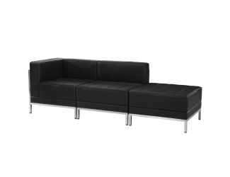Black LeatherSoft 3 Piece Modular Chair & Ottoman Set w/Taut Back &Seat