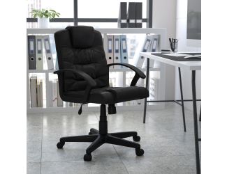Mid-Back Black LeatherSoft Ripple &Accent Stitch Upholstered Swivel Office Chair