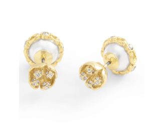 Pearl Floral Front Back Studs - Cream/Gold