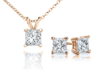 Certified PARIKHS Princess Cut Popular Diamond Set 14K Rose Gold 0.60ct IJK Color, I2 Clarity