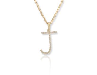 PARIKHS Diamond Initial 'J' Pendant Necklace in 18k Yellow Gold over Sterling Silver 0.10ct IJK-I2