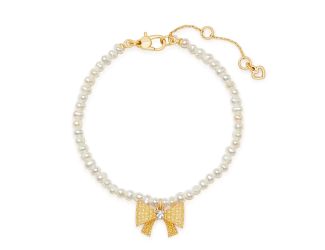 Wrapped In A Bow Pearl Charm Bracelet - Clear/Gold