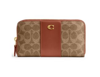 Colorblock Coated Canvas Signature Accordion Zip Wallet - Tan Caramel/Brass