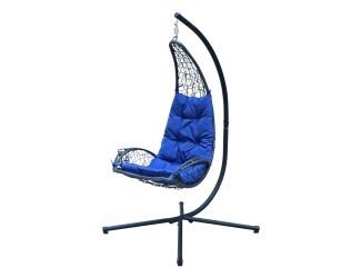 Cushioned Rattan Wicker Hanging Chair Blue