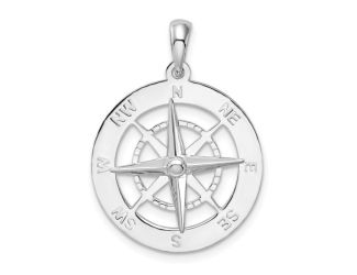 Sterling Silver Polished Nautical Compass Pendant