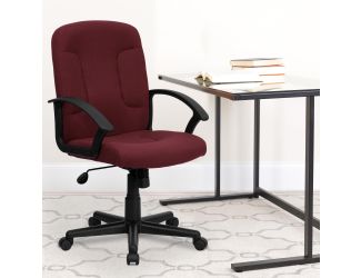 Mid-Back Burgundy Fabric Executive Swivel Office Chair with Nylon Arms