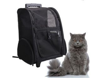 Rolling Pet Backpack Carrier with Telescopic Handles, Black