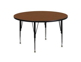 48" Round Oak HP Laminate Activity Table - Height Adjustable Short Legs