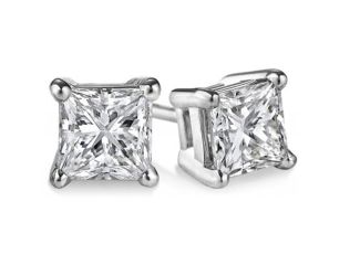 PARIKHS Princess Cut Premium Diamond  Stud 14K White Gold 0.10ct IJ Color,SI2 Clarity