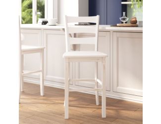 Commercial Grade Wooden Bar Height Stool in Antique White Wash, Set of 2