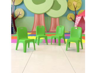 4 Pack Green Plastic Stack School Chair with Carrying Handle and 11" Seat Height