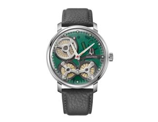 Men's Spaceview 2020 Electrostatic Charcoal Leather Strap Green Dial