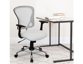Mid-Back White Mesh Swivel Task Office Chair with Chrome Base and Arms