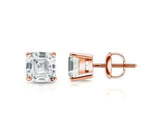 Bright White Pinnacle Asscher Lab Grown Diamond Screwback Stud in 14K Rose Gold 2.50ct, GH, VVS